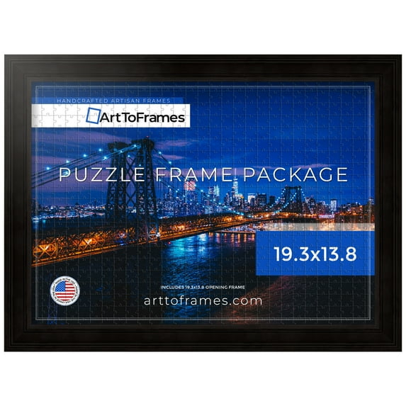 ArtToFrames 19.3x13.8 Inch - 49x35 CM Black Puzzle Frame for 500 piece Puzzles.1.50 Inch Custom MDF Puzzle Frames, Colonial Onyx - Comes with Regular Glass