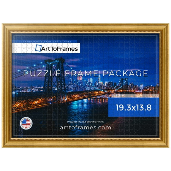 ArtToFrames 19.3x13.8 Inch - 49x35 CM Gold Puzzle Frame for 500 piece Puzzles.1.28 Inch Custom Wood Puzzle Frames, Gold - Comes with Regular Glass