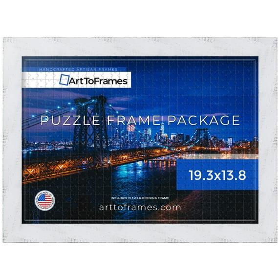 ArtToFrames 19.3x13.8 Inch - 49x35 CM White Puzzle Frame for 500 piece Puzzles.1.50 Inch Custom Wood Puzzle Frames, White - Comes with Regular Glass