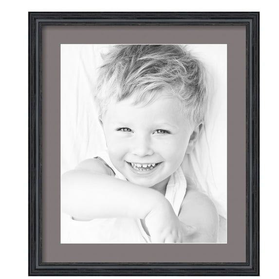 ArtToFrames 19x22" Matted Picture Frame with 15x18" Single Mat Photo Opening Framed in 1.25" Black Stain on Solid Red Oak and 2" Pewter Mat (FWM-4083-19x22)