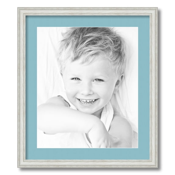ArtToFrames 19x22" Matted Picture Frame with 15x18" Single Mat Photo Opening Framed in 1.25" Off White Wash on Ash and 2" French Blue Mat (FWM-4098-19x22)