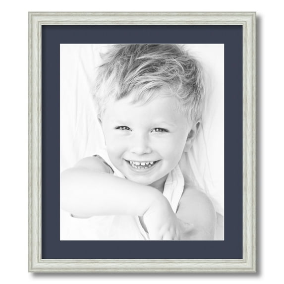 ArtToFrames 19x22" Matted Picture Frame with 15x18" Single Mat Photo Opening Framed in 1.25" Off White Wash on Ash and 2" Blue Jay Mat (FWM-4098-19x22)