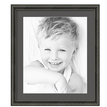ArtToFrames 19x22" Matted Picture Frame with 15x18" Single Mat Photo Opening Framed in 1.25" Antique Black and 2" Charcoal Mat (FWM-5106-19x22)