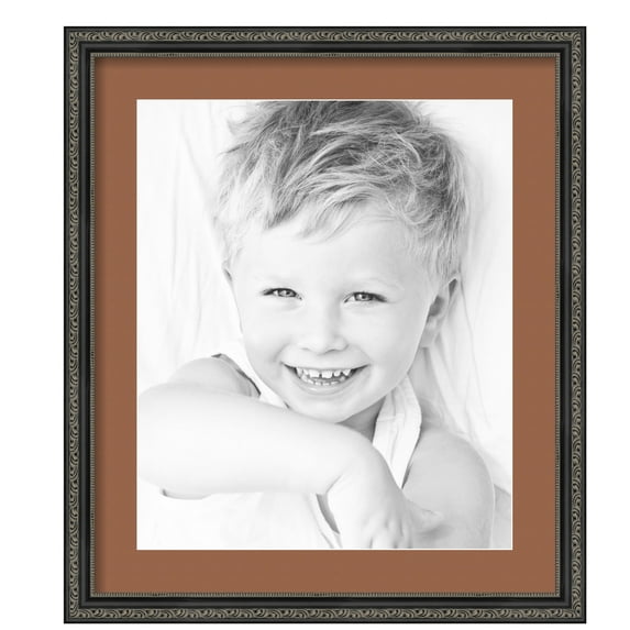 ArtToFrames 19x22" Matted Picture Frame with 15x18" Single Mat Photo Opening Framed in 1.25" Antique Black and 2" Paloma Mat (FWM-5106-19x22)