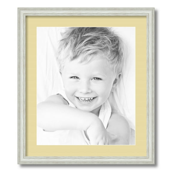 ArtToFrames 19x22 Matted Picture Frame with 15x18 Single Mat Photo Opening Framed in 1.25 Off White Wash on Ash and 2 Buttercup Mat (FWM-4098-19x22)