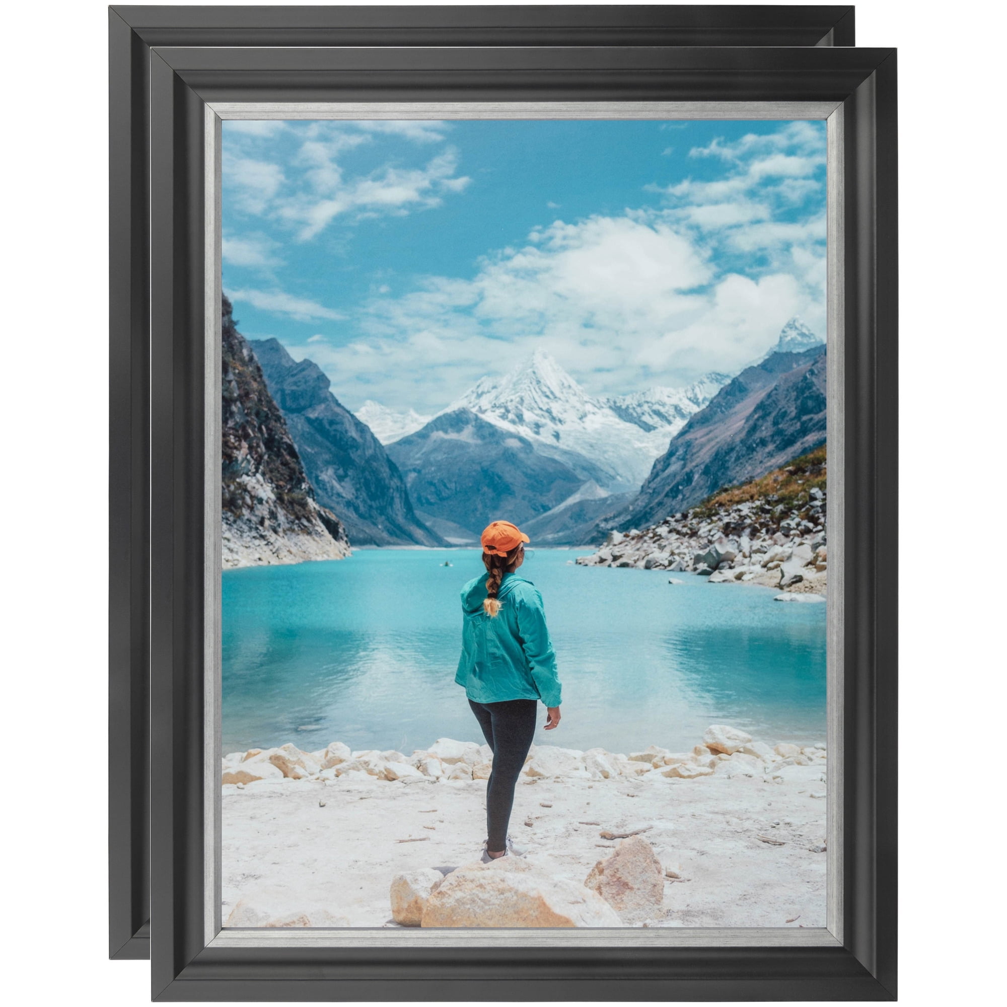 ArtToFrames 20" x 28" Black Velvet with Silver - 1.25 Picture Frame, 20x28 inch Black MDF Poster Frame (WOM-4691), 2 Pack