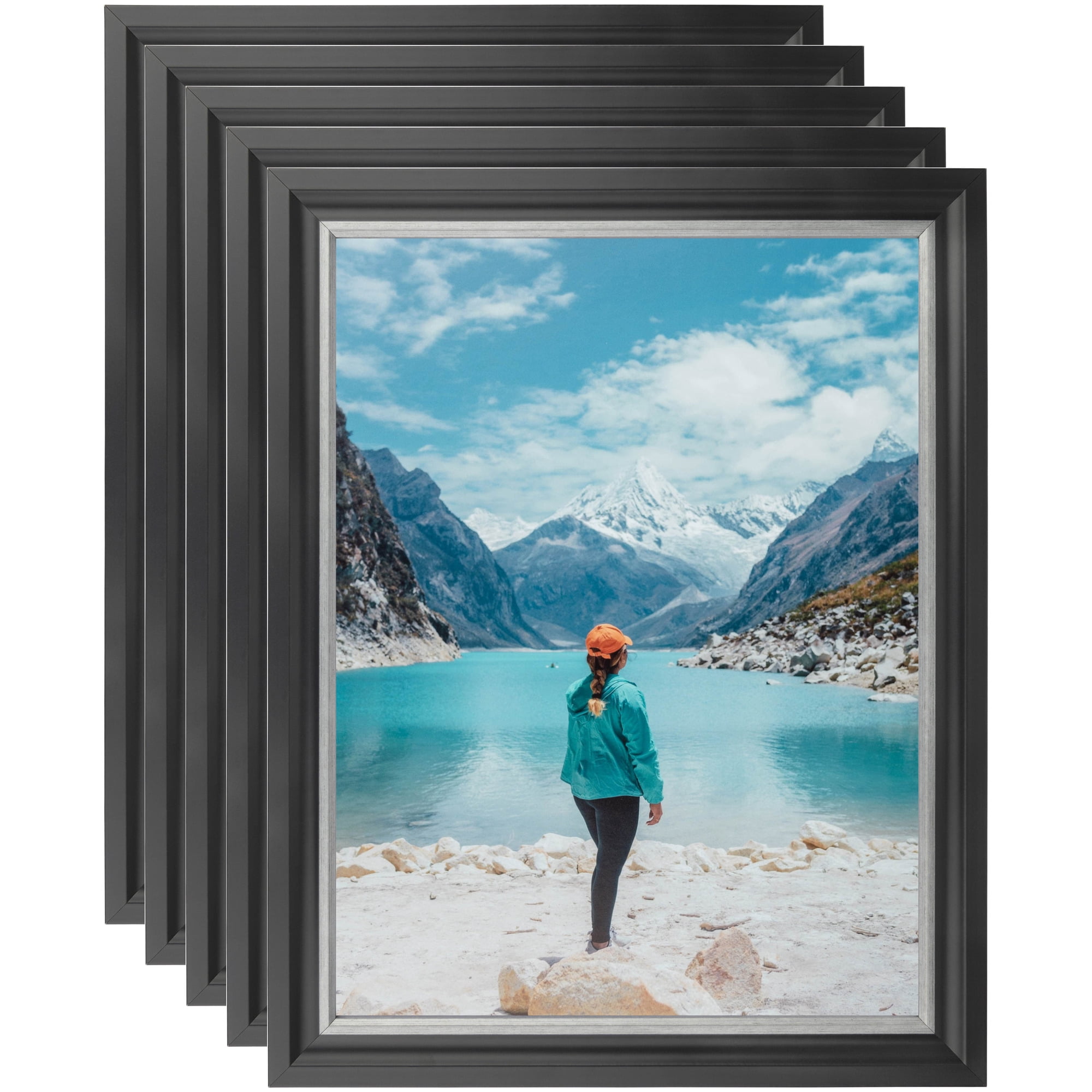 ArtToFrames 20" x 30" Black Velvet with Silver - 1.25 Picture Frame, 20x30 inch Black MDF Poster Frame (WOM-4691), 5 Pack