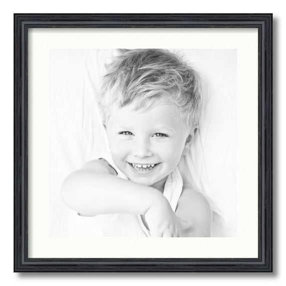 ArtToFrames 20x20 Matted Picture Frame with 16x16 Single Mat Photo Opening Framed in 1.25 Black Stain on Solid Red Oak and 2 Fabric White Mat (FWM-4083-20x20)