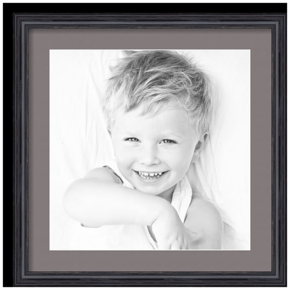 ArtToFrames 20x20" Matted Picture Frame with 16x16" Single Mat Photo Opening Framed in 1.25" Black Stain on Solid Red Oak and 2" Pewter Mat (FWM-4083-20x20)