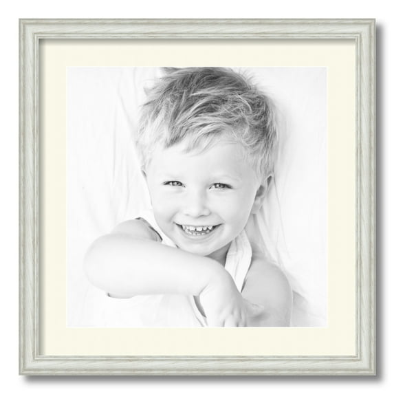 ArtToFrames 20x20" Matted Picture Frame with 16x16" Single Mat Photo Opening Framed in 1.25" Off White Wash on Ash and 2" Brilliant White Mat (FWM-4098-20x20)