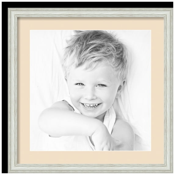 ArtToFrames 20x20" Matted Picture Frame with 16x16" Single Mat Photo Opening Framed in 1.25" Off White Wash on Ash and 2" French Creme Mat (FWM-4098-20x20)