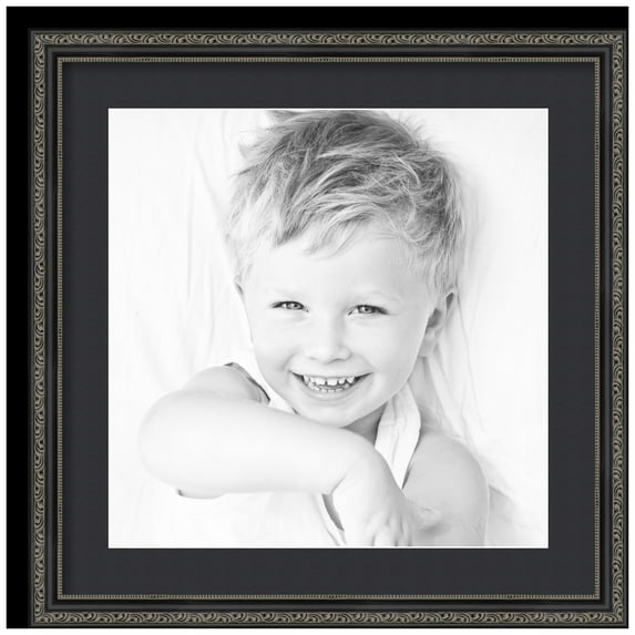 ArtToFrames 20x20" Matted Picture Frame with 16x16" Single Mat Photo Opening Framed in 1.25" Antique Black and 2" Black Mat (FWM-5106-20x20)