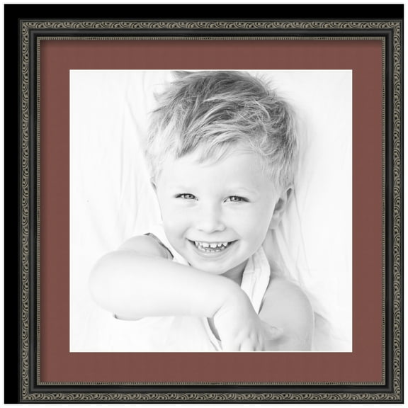 ArtToFrames 20x20" Matted Picture Frame with 16x16" Single Mat Photo Opening Framed in 1.25" Antique Black and 2" Brique Mat (FWM-5106-20x20)