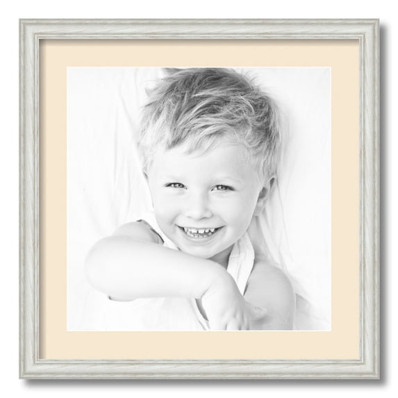 ArtToFrames 20x20 Matted Picture Frame with 16x16 Single Mat Photo Opening Framed in 1.25 Off White Wash on Ash and 2 Alabaster Mat (FWM-4098-20x20)