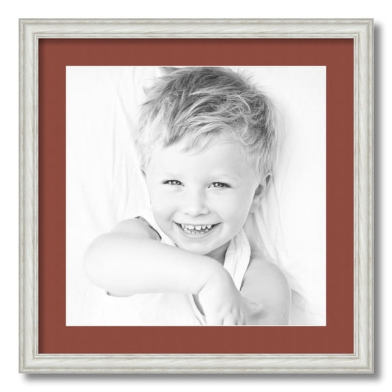 ArtToFrames 20x20 Matted Picture Frame with 16x16 Single Mat Photo Opening Framed in 1.25 Off White Wash on Ash and 2 Cognac Mat (FWM-4098-20x20)