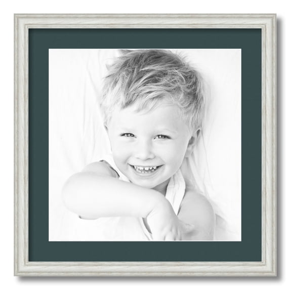 ArtToFrames 20x20 Matted Picture Frame with 16x16 Single Mat Photo Opening Framed in 1.25 Off White Wash on Ash and 2 Evergreen Mat (FWM-4098-20x20)