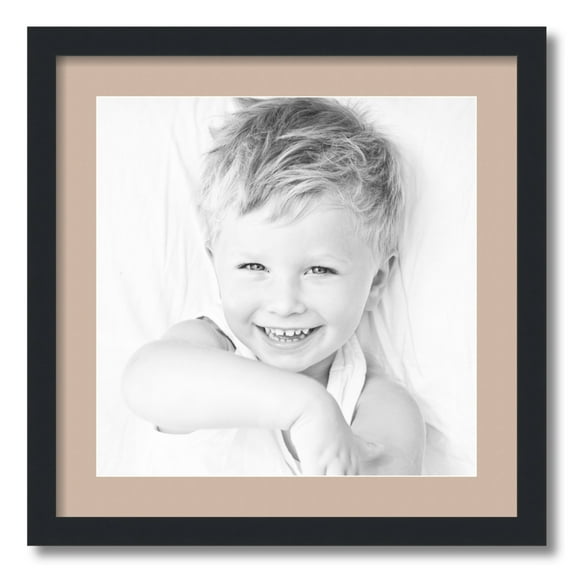 ArtToFrames 20x20 Matted Picture Frame with 16x16 Single Mat Photo Opening Framed in 1.25 Satin Black and 2 Grey Beige Mat (FWM-3926-20x20)