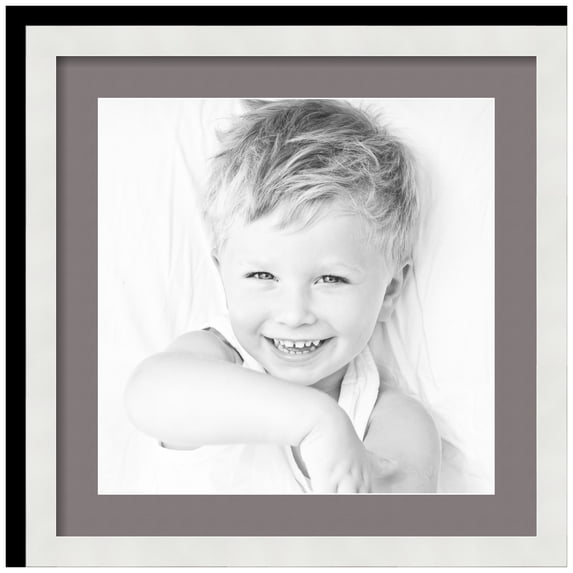 ArtToFrames 20x20" Matted Picture Frame with 16x16" Single Mat Photo Opening Framed in 1.25" Satin White Frame and 2" Pewter Mat (FWM-3966-20x20)
