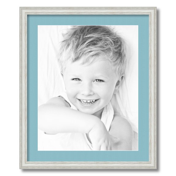 ArtToFrames 20x24" Matted Picture Frame with 16x20" Single Mat Photo Opening Framed in 1.25" Off White Wash on Ash and 2" French Blue Mat (FWM-4098-20x24)