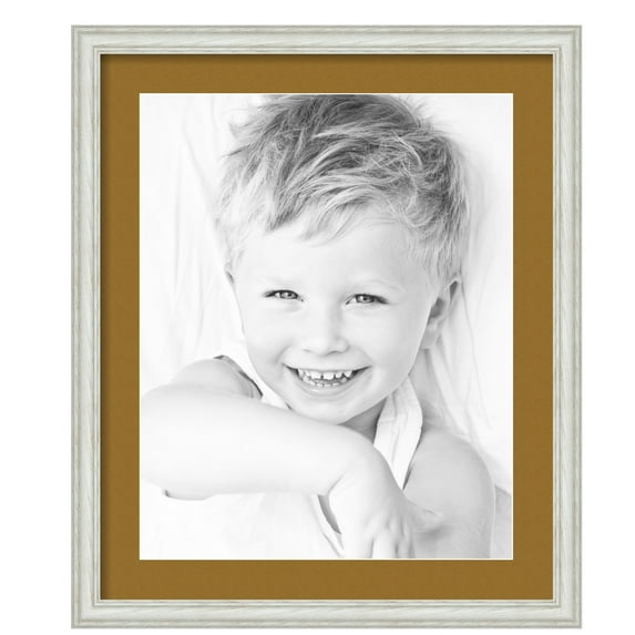 ArtToFrames 20x24" Matted Picture Frame with 16x20" Single Mat Photo Opening Framed in 1.25" Off White Wash on Ash and 2" El Dorado Mat (FWM-4098-20x24)
