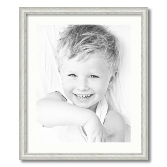 ArtToFrames 20x24 Matted Picture Frame with 16x20 Single Mat Photo Opening Framed in 1.25 Off White Wash on Ash and 2 Fabric White Mat (FWM-4098-20x24)