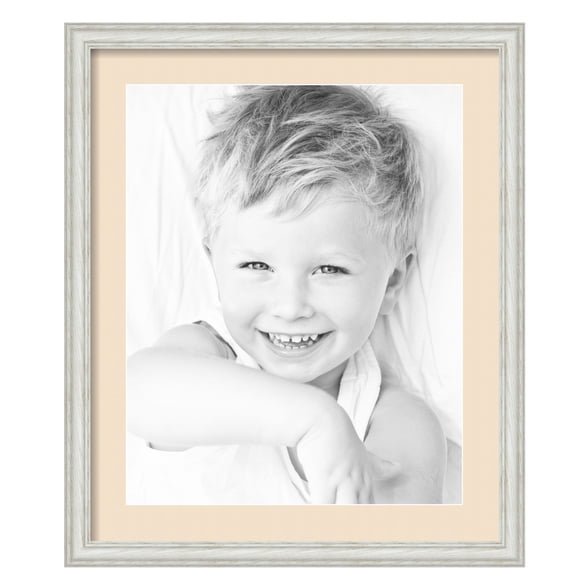 ArtToFrames 20x24" Matted Picture Frame with 16x20" Single Mat Photo Opening Framed in 1.25" Off White Wash on Ash and 2" French Creme Mat (FWM-4098-20x24)