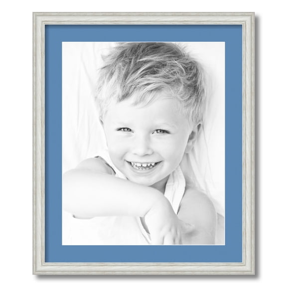 ArtToFrames 20x24 Matted Picture Frame with 16x20 Single Mat Photo Opening Framed in 1.25 Off White Wash on Ash and 2 Liberty Blue Mat (FWM-4098-20x24)