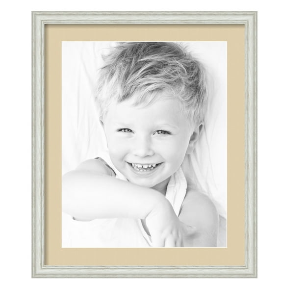 ArtToFrames 20x24" Matted Picture Frame with 16x20" Single Mat Photo Opening Framed in 1.25" Off White Wash on Ash and 2" Seaside Mat (FWM-4098-20x24)