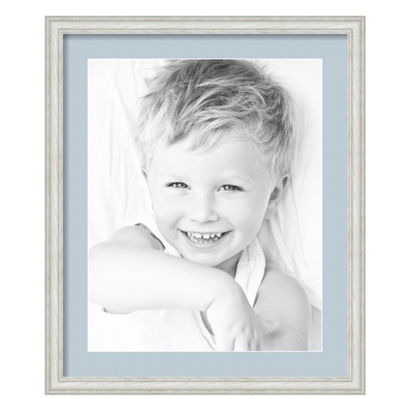 ArtToFrames 20x24" Matted Picture Frame with 16x20" Single Mat Photo Opening Framed in 1.25" Off White Wash on Ash and 2" Baby Blue Mat (FWM-4098-20x24)