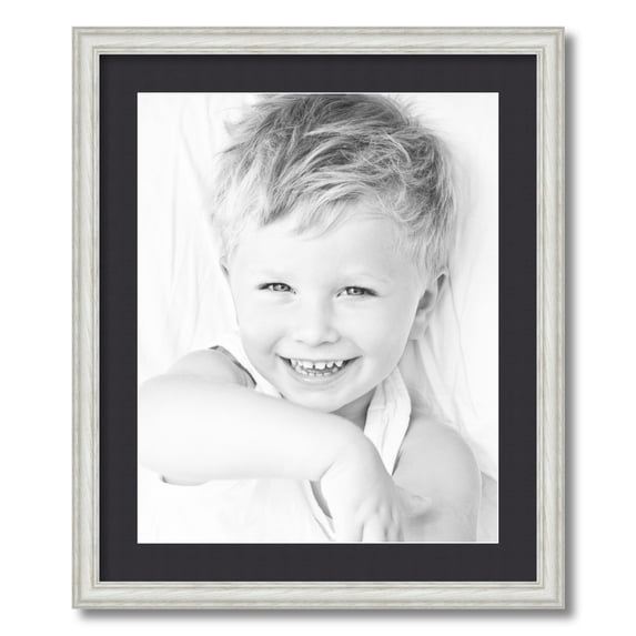 ArtToFrames 20x24 Matted Picture Frame with 16x20 Single Mat Photo Opening Framed in 1.25 Off White Wash on Ash and 2 Black Mat (FWM-4098-20x24)