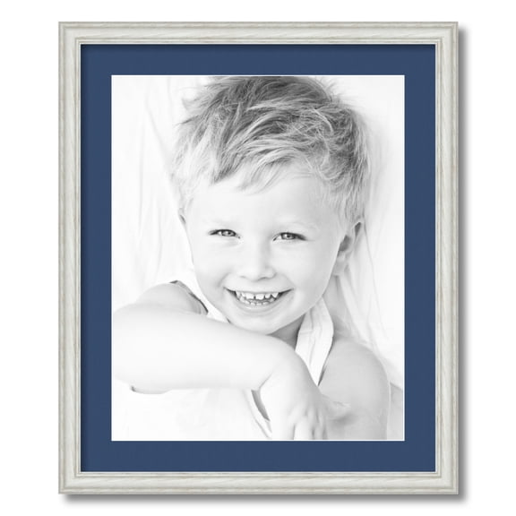 ArtToFrames 20x24 Matted Picture Frame with 16x20 Single Mat Photo Opening Framed in 1.25 Off White Wash on Ash and 2 Delft Blue Mat (FWM-4098-20x24)