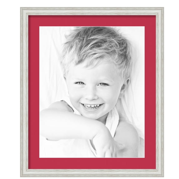 ArtToFrames 20x24" Matted Picture Frame with 16x20" Single Mat Photo Opening Framed in 1.25" Off White Wash on Ash and 2" Rouge Mat (FWM-4098-20x24)