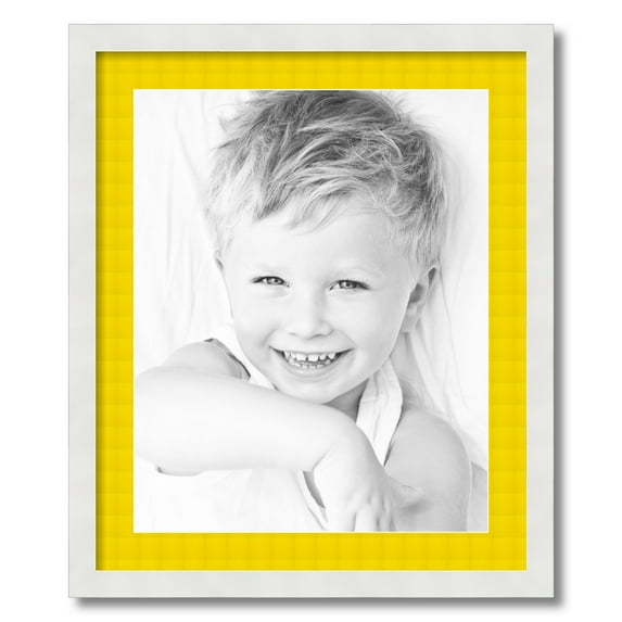 ArtToFrames 20x24" Matted Picture Frame with 16x20" Single Mat Photo Opening Framed in 1.25" Satin White Frame and 2" Canary Mat (FWM-3966-20x24)