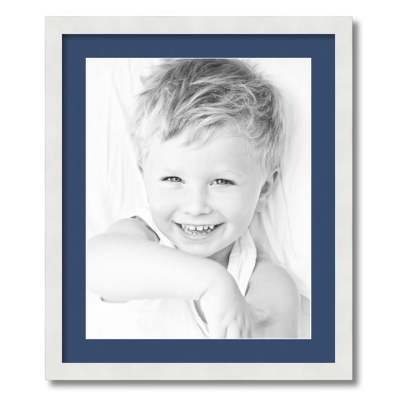 ArtToFrames 20x24 Matted Picture Frame with 16x20 Single Mat Photo Opening Framed in 1.25 Satin White Frame and 2 Delft Blue Mat (FWM-3966-20x24)