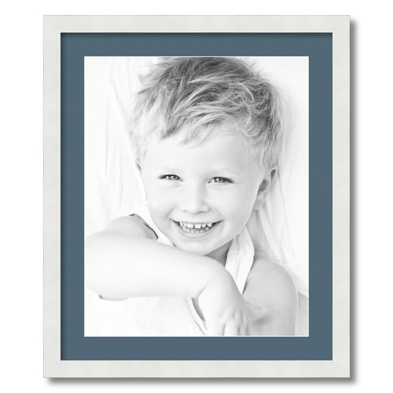 ArtToFrames 20x24" Matted Picture Frame with 16x20" Single Mat Photo Opening Framed in 1.25" Satin White Frame and 2" Dutch Blue Mat (FWM-3966-20x24)