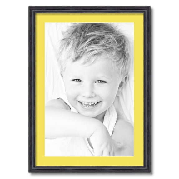ArtToFrames 20x28" Matted Picture Frame with 16x24" Single Mat Photo Opening Framed in 1.25" Black Stain on Solid Red Oak and 2" Canary Mat (FWM-4083-20x28)