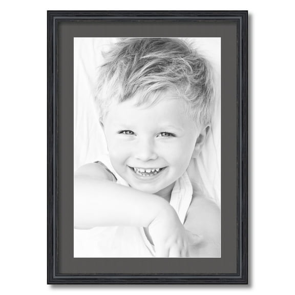 ArtToFrames 20x28" Matted Picture Frame with 16x24" Single Mat Photo Opening Framed in 1.25" Black Stain on Solid Red Oak and 2" Charcoal Mat (FWM-4083-20x28)