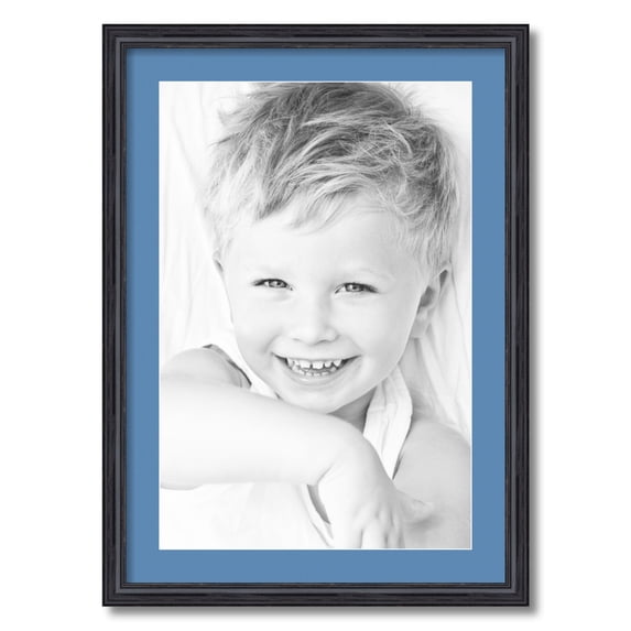 ArtToFrames 20x28 Matted Picture Frame with 16x24 Single Mat Photo Opening Framed in 1.25 Black Stain on Solid Red Oak and 2 Liberty Blue Mat (FWM-4083-20x28)