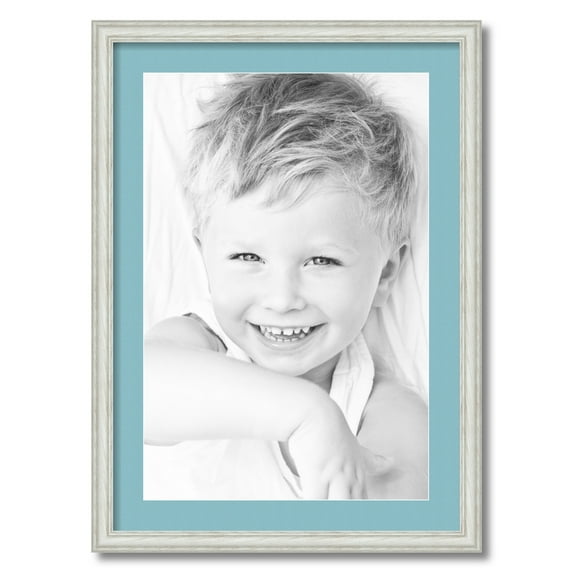 ArtToFrames 20x28" Matted Picture Frame with 16x24" Single Mat Photo Opening Framed in 1.25" Off White Wash on Ash and 2" French Blue Mat (FWM-4098-20x28)