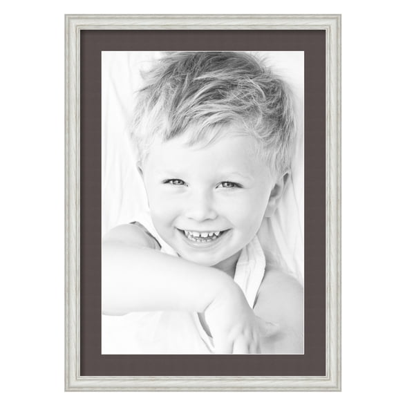 ArtToFrames 20x28" Matted Picture Frame with 16x24" Single Mat Photo Opening Framed in 1.25" Off White Wash on Ash and 2" Chestnut Mat (FWM-4098-20x28)