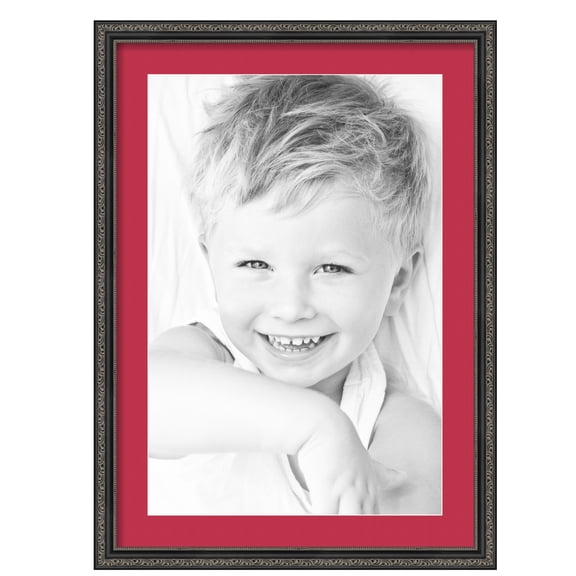 ArtToFrames 20x28" Matted Picture Frame with 16x24" Single Mat Photo Opening Framed in 1.25" Antique Black and 2" Rouge Mat (FWM-5106-20x28)