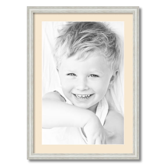 ArtToFrames 20x28 Matted Picture Frame with 16x24 Single Mat Photo Opening Framed in 1.25 Off White Wash on Ash and 2 Alabaster Mat (FWM-4098-20x28)
