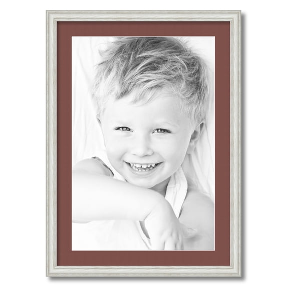 ArtToFrames 20x28" Matted Picture Frame with 16x24" Single Mat Photo Opening Framed in 1.25" Off White Wash on Ash and 2" Brique Mat (FWM-4098-20x28)