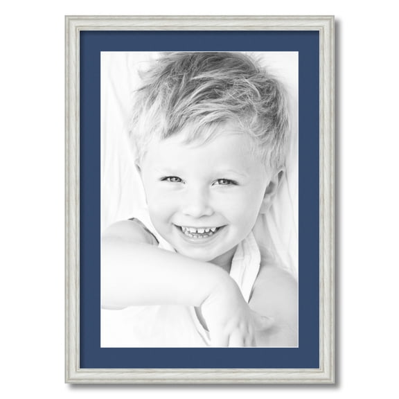 ArtToFrames 20x28 Matted Picture Frame with 16x24 Single Mat Photo Opening Framed in 1.25 Off White Wash on Ash and 2 Delft Blue Mat (FWM-4098-20x28)