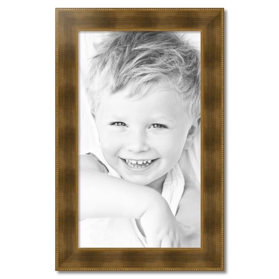 ArtToFrames 20x35" Streaked Gold with Beeds Picture Frame, Gold Wood Poster Frame, with Regular Acrylic and 2 (FBPL-5172)