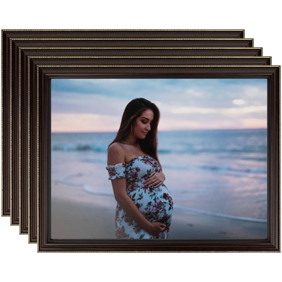 ArtToFrames 22" x 28" Mahagony with Gold Beads Picture Frame, 22x28 inch Brown Wood Poster Frame (WOM-4412), 5 Pack