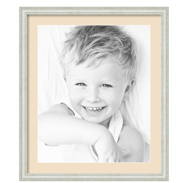 ArtToFrames 22x26" Matted Picture Frame with 18x22" Single Mat Photo Opening Framed in 1.25" Off White Wash on Ash and 2" French Creme Mat (FWM-4098-22x26)