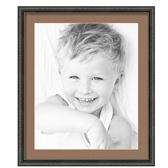 ArtToFrames 22x26" Matted Picture Frame with 18x22" Single Mat Photo Opening Framed in 1.25" Antique Black and 2" Sandpiper Mat (FWM-5106-22x26)