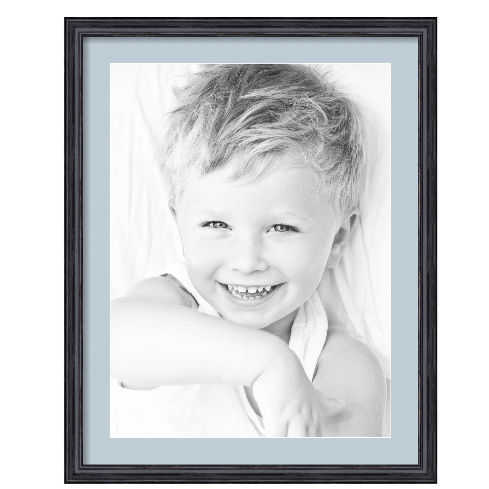 ArtToFrames 22x28" Matted Picture Frame with 18x24" Single Mat Photo Opening Framed in 1.25" Black Stain on Solid Red Oak and 2" Baby Blue Mat (FWM-4083-22x28)