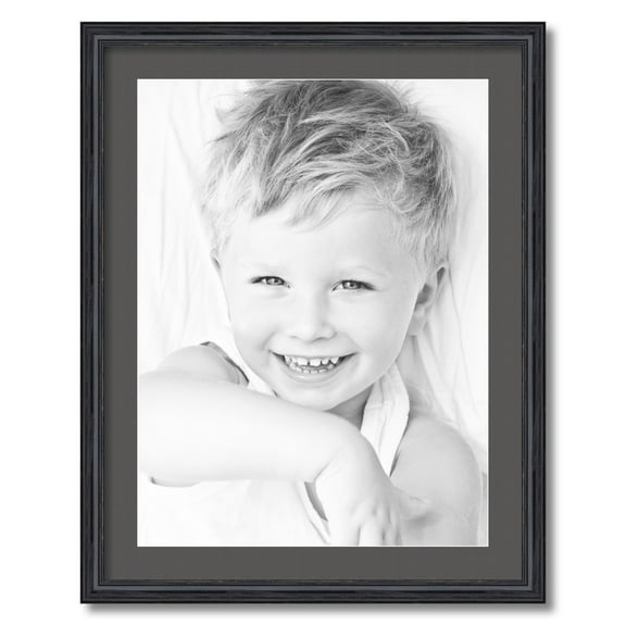 ArtToFrames 22x28" Matted Picture Frame with 18x24" Single Mat Photo Opening Framed in 1.25" Black Stain on Solid Red Oak and 2" Charcoal Mat (FWM-4083-22x28)